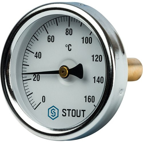 Термометр биметаллический с погружной гильзой 50мм 1/2" корпус 63мм, резьба с самоуплотнением Stout
