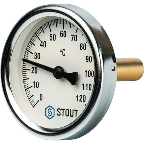 Термометр биметаллический с погружной гильзой75мм 1/2" корпус 100мм Stout