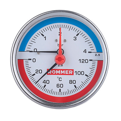 Термоманометр Rommer 1/2" аксиальный 80 мм 0-6 бар